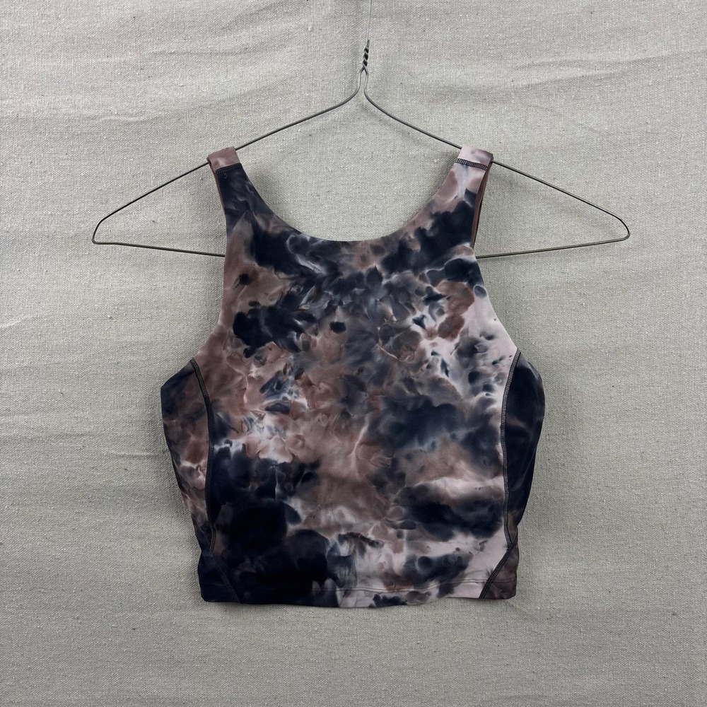 Lululemon High Neck Sports Bra Womens 4 Brown Charcoal‎ Tie Dye Athletic Top